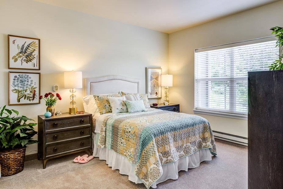 A furnished bedroom in a Sterling Heights apartment