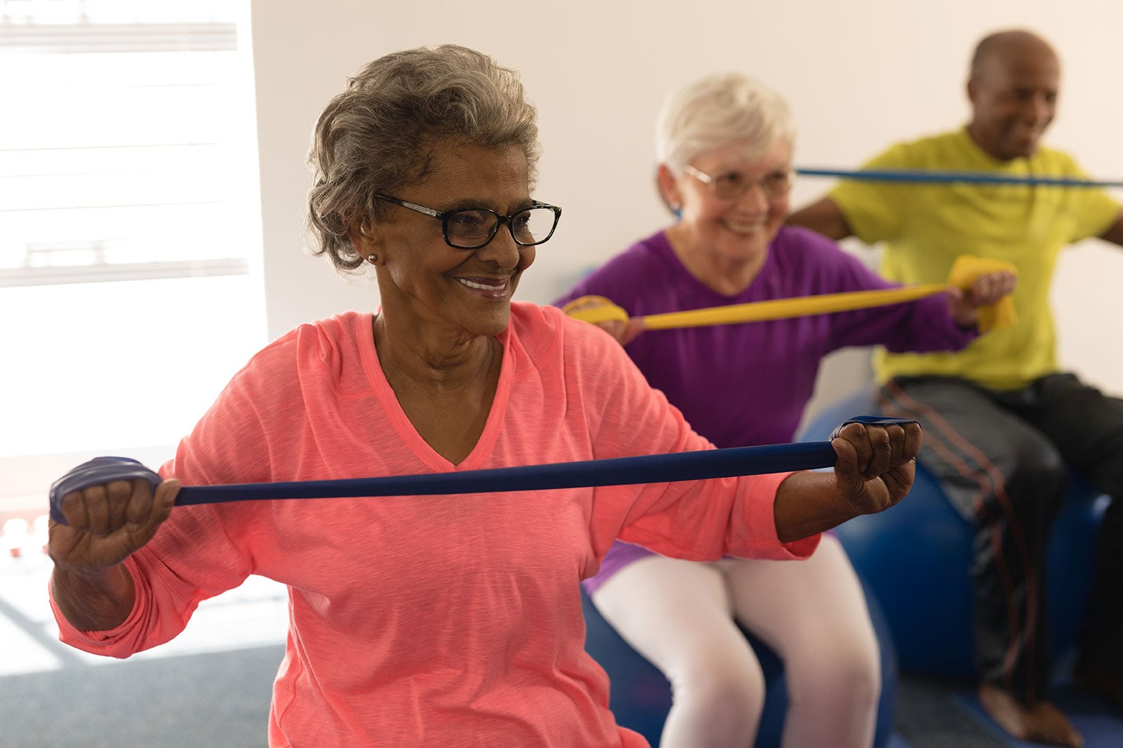 Residents taking part in an exercise class at Sterling Heights